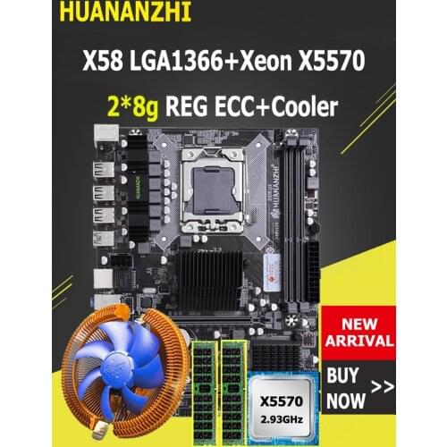 HUANANZHI X58 Motherboard CPU RAM Combo LGA1366 Socket CPU Xeon X5570 with Cooler Big Brand RAM 16G(2*8G) REG ECC Buy Computer