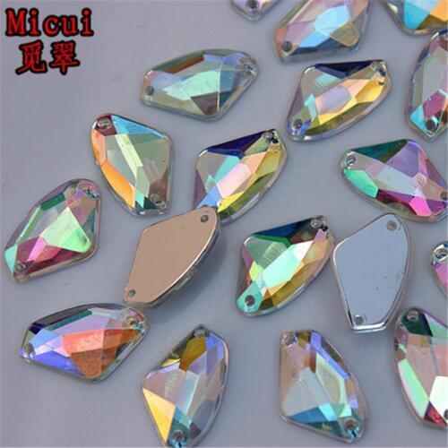 Micui 100pcs 9*14mm AB Clear Axe Shape Acrylic Rhinestones With Hole Sewing Crystal Stone For Garment Accessories ZZ310A