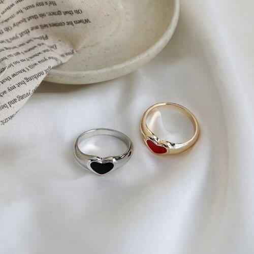 ORZTOON Fashion Exquisite Simple Black Red Heart Ring For Women Statement Cute Female Finger Rings Trendy Women Jewelry Gift