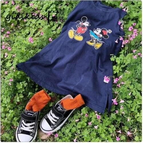 Mickey Minnie Cartoon Sundress Girls Summer Cotton Dress Fashion Girls T-shirt Dress 2-8 Years Old Baby Girl Clothes