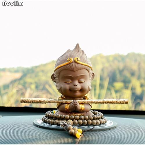 NOOLIM Creative Monkey King Tea Pet Purple Clay Outline in Gold Small Animal Figurines Car Decoration Teahouse Ornaments