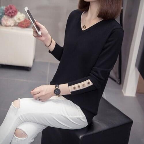 New 2021 Autumn Winter Button V-Neck Pullovers Women Basic Sweater Long Sleeve Korean Style Loose Striped Female Knitting Tops