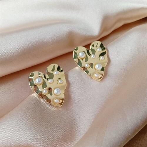 NEW Fashion Women Heart-Shaped Studs Pearl Earring Jewelry Accessories Zinc Alloy Hearts Earrings