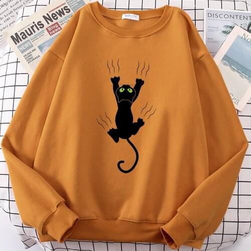 Naughty Black Cat Printing New Women Hoodies Fashion Harajuku Hoody Oversize O-Neck Sweatshirt Loose Pullover New Fashion Hoody