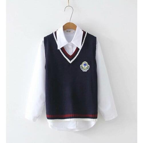 New Autumn Winter Sweater Vest And Shirt Women 2020 New Korean Preppy Style Sleeveless V-neck Loose Casual Knitted Sweater Vests