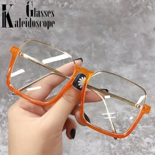 Retro Oversized Square Glasses Frame Women Men Metal Vintage Eyeglasses Frames Brand Designer Myopia Optical Eyewear