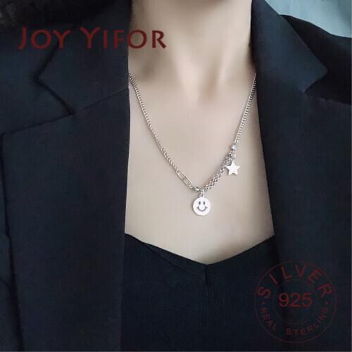 925 Sterling Silver Necklace Chain For Women smile face star vantage Fashion Wedding Engagement Jewelry gift wholesale