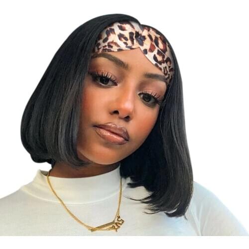 Aidaiya Short Bob Synthetic Headband Wigs For Black Women Drawstring Wrap Wig Turban Headband Wigs Natural Straight Wigs