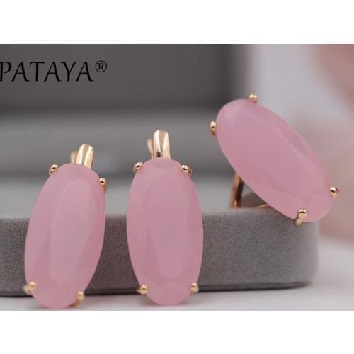PATAYA 17 colors 585 Rose Gold Women Vintage Fine Jewelry Multicolor Artificial Cubic Zircon Big Dangle Earrings Rings Sets