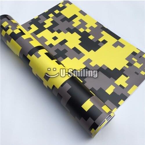 Pixel Yellow Camo Car Vinyl Wrap Film Roll Car Sticker Foil Decal Sheet Bubble Free Bike Console Computer Laptop Skin