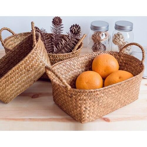Woven Fruit Storage Basket Sundries Snacks Toy Desktop Reusable Vegetable Storage Bags Picnic Opbergmanden Home Products DG50K