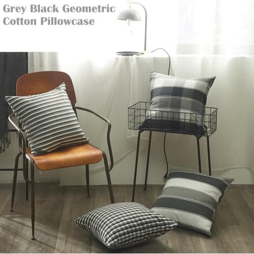 Thick Cotton Polyester Grey Black Geometric Cushion Cover Plaid Striped Decorative Throw Pillows Cover Sofa Seats Bed Pillowcase