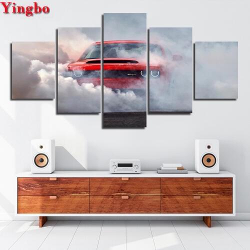 Full square drill 5D Diy Diamond Painting Cross Stitch 5 pcs Red car landscape Diamond Mosaic Full circle Diamond Embroidery set