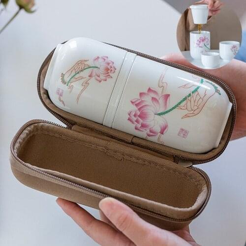 Portable Crack cup one pot two cups simple travel kung fu tea set Japanese tea pot car portable cup