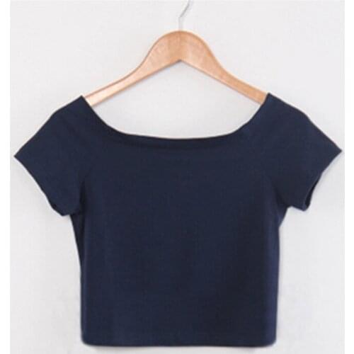 Casual Slim Tops Summer Harajuku T Shirt 2021 New T-Shirt Women Fashion Shorts Slash Neck Sexy Ladies Tees Elastic