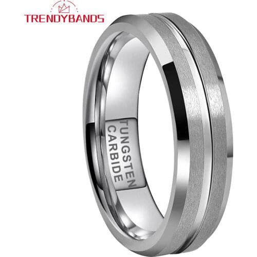 Mens Womens 8MM Tungsten Carbide Ring Engagement Wedding Band Matte Finish With Center Grooved Beveled Edges Comfort Fit