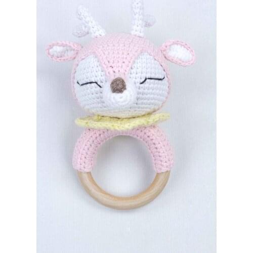Pink Organic Handmade Amigurumi Deer Rattle Toy