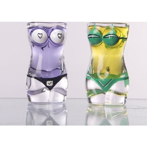 Sexy Bikini Lady Men Durable Double Wall Whiskey Glasses Wine Shot Creative Body Shape Glass Cup Glass Big Chest Beer Cup