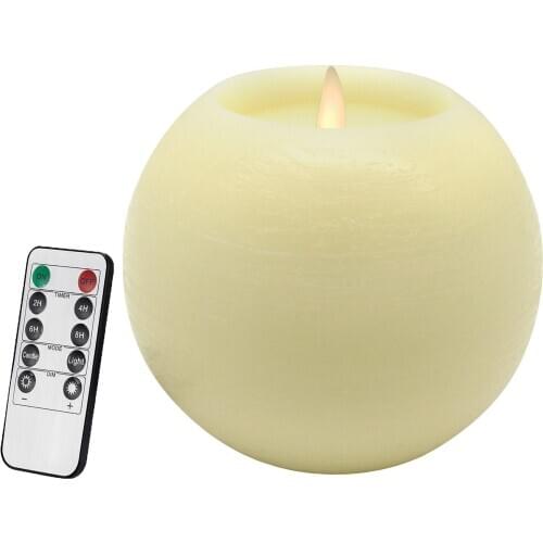 Moon Sphere Wax LED Dancing Flame Candle Ball Battery Operated Wax LED Flameless Candle with Timer and Remote Control