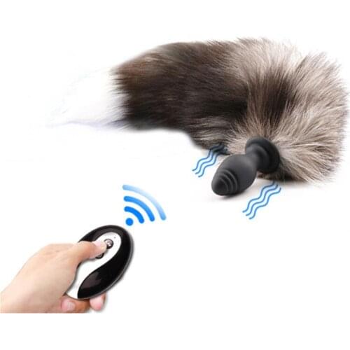 Silicone 10 frequency Vibrating Butt Plug Fox Tail Anal vibrator Wireless Remote Control Sex Toys , Metal Anal Tail No Vibrator