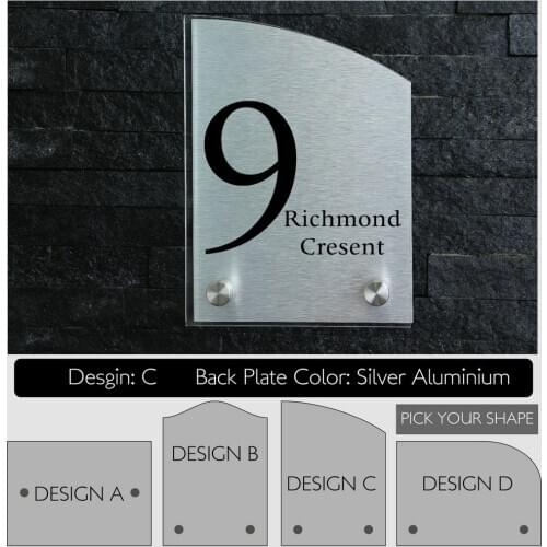 Personalized Modern House Number Door Sign Plaque Glass Effect Acrylic Aluminium