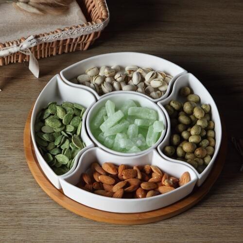 Convenient Ceramic Dismantable Serving Tray Decorative Porcelain Divisions Dinner Plate Centerpiece Tableware for Sweet and Nuts