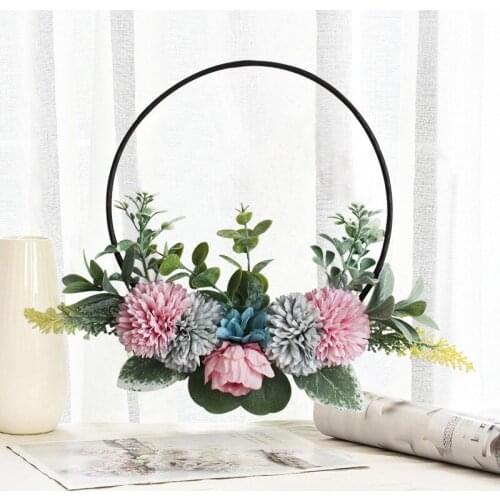 Wreath Wall Decor Hanging Simulation Flower Garland with Metal Wire Loop Rural Floral Ornament for Home Fence TS2