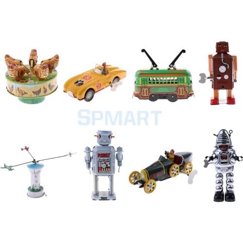 11 Styles Vintage Mechanical Clockwork Wind Up Walking Robot/Roadster Vehicle Car/Carousel Metal Collectable Tin Toy Kids Gift
