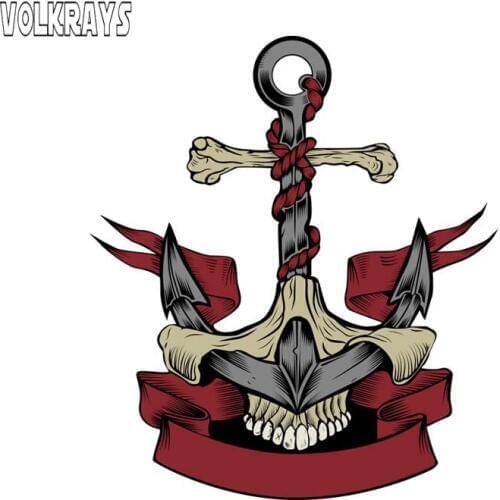 Volkrays Creative Car Sticker Interesting Skull Anchor Accessorie Cover Scratches PVC Decal for Mazda 3 Subaru Golf,15cm*13cm
