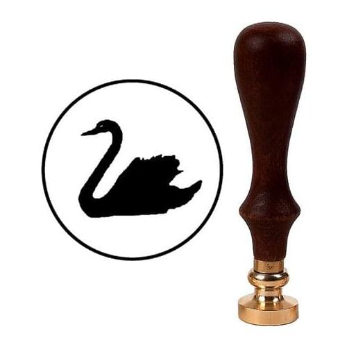 Wax Seal Stamp with Brown Wood Handle & Round Brass die - Swan