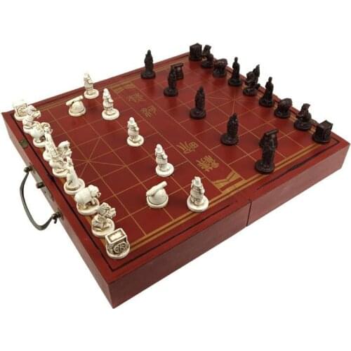 High-grade Wooden Chinese Chess Game Set Folding Chessboard Chinese Traditions Chess Resin Chess Pieces Board Game Entertainment