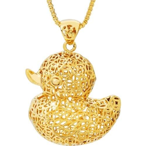 Vivid Hollow Duck Shaped Pendant Chain Yellow Gold Filled Classic Womens Girls Pendant Necklace Gift