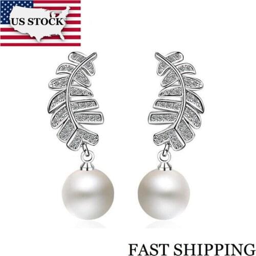 US STOCK Uloveido Simulated Pearl Earrings for Women Stud Earings Silver Color Zirconia Cute Earring Orecchini 5% Off ED373