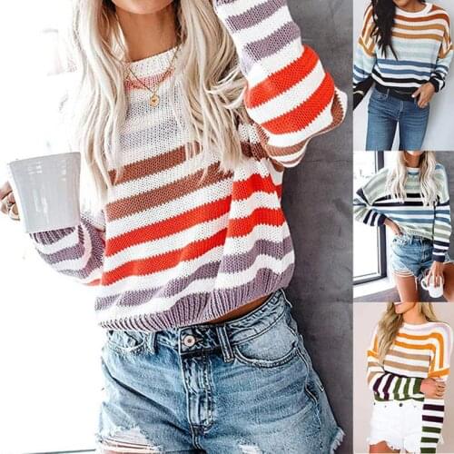 Women sweaters 2021 autumn winter fashion long sleeve tops women pullover striped knit sweaters women tops