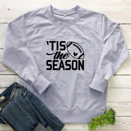 Tis The Season Football Sweatshirt Funny Football Mom Gift Pullovers Casual Women Long Sleeve Jumper Game Day Sweatshirts