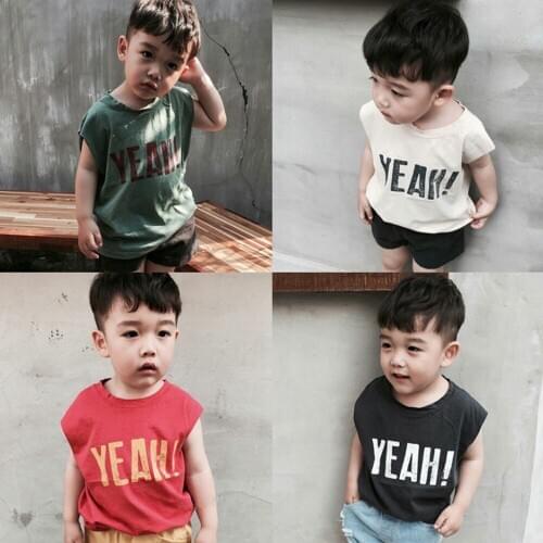 Boy Vest T-Shirt Childrens Clothing Sleeveless Unisex Baby Vest Cotton Letter Cartoon Trend Boy Vest Summer Print Tank