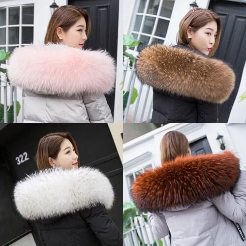 Winter 100% Real Raccoon fur collar Scarves Women Down Coat Cap Hood Trim Fur Scarf Natural Genuine Raccoon Fur Scarf Female