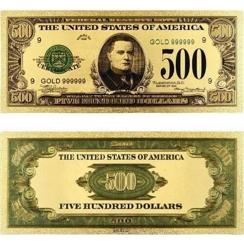 1918 Collectible Art Craft Colored USA 500 Dollar Paper Money Antique Style 24k Gold Plated Banknote Home Office Ornament Gifts