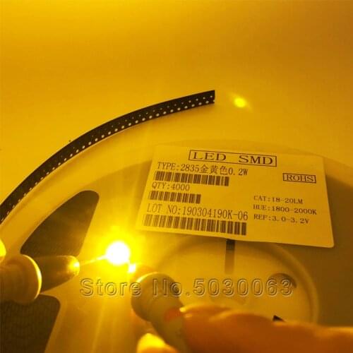 200pcs/lot 2835 SMD LED lamp beads golden 18-20LM 1800-2000K light emitting diode high brightness