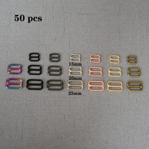 50 Pcs/Pack 15mm 20mm 25mm 32mm Metal Tri-Glide Buckles Belt Strap Adjustment Buckles DIY Bag Webbing Decoration Accessories