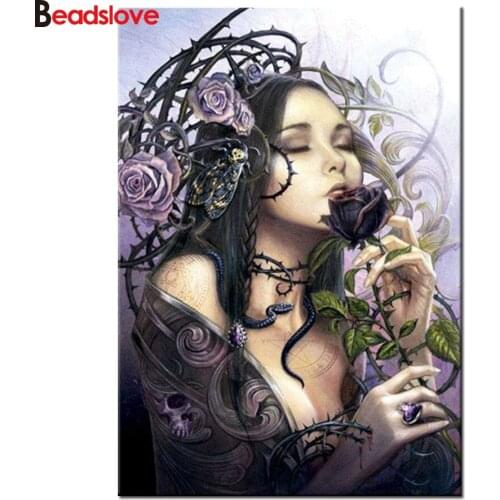 5D DIY Diamond Painting skull rose beauty Diamond Embroidery Full Square round stone home Decoration Rhinestone mosaic