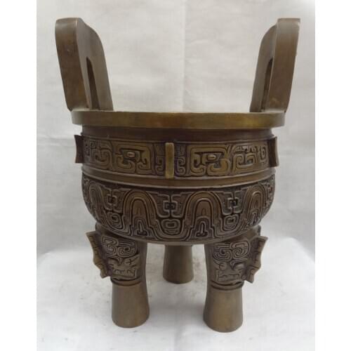 Bi001996 20" Tibet Bronze Buddhist Old Han Zi Style Lion Head Statue Ding Incense Burner