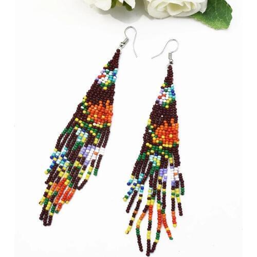 Bohemian Resin Beaded Dangle Earrings Handmade Charm Statement Big Drop Earrings For Women Ethnic Wedding Party Tribal Jewelry