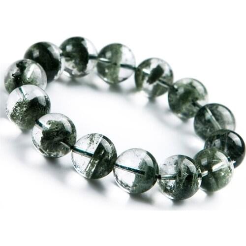 15.5mm Genuine Green Natural Stone Bracelet Crystal Stretch Big Round Bead Natural Phantom Quartz Bracelet Women Men