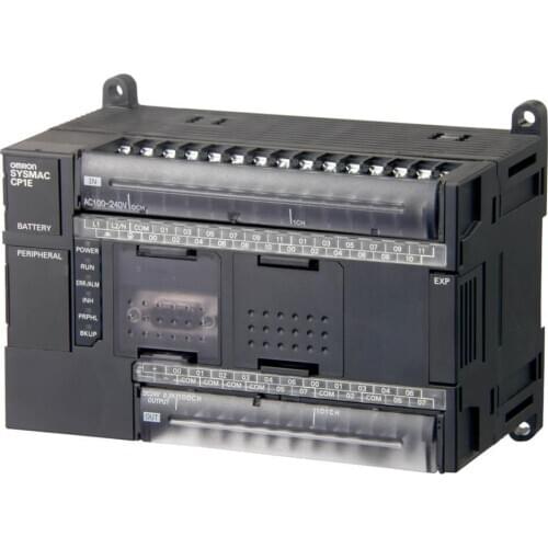 CP1E-N40DR-D 24 VDC supply, 24 x 24 VDC inputs, 16 x relay outputs 2 A, 8K steps program + 8K words data memory, RS-232C port