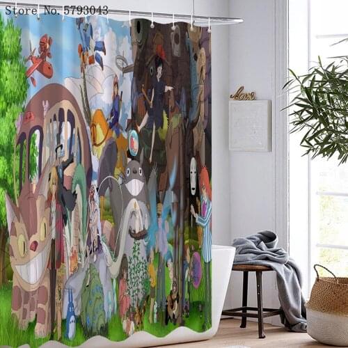Spirited Away Shower Curtain 3D Print A Voyage of Chihiro Shower Curtain Animation Cartoon Washable Bathroom Curtain Decoration