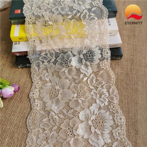 J-2 E1003 18CM Large Gold Thread Nylon Spandex Stretch Jacquard Lace Trimmings For DIY Crafts Wedding Dress Bra Lace Material