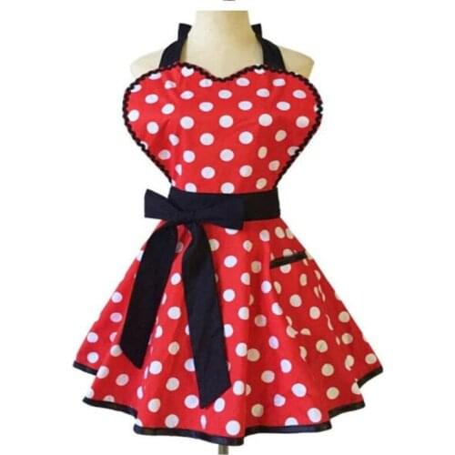Korea Style Princess Apron Cotton Dot Print Apron For Ladies Kitchen Cooking Anti-fouling Working Apron For Maids At Nail Salon