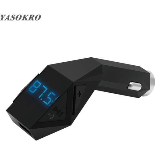YASOKRO FM Transmitter Modulator Music Player Support TF Card U-disk Emergency Hammer Wireless Bluetooth Car Kit USB Car Charger