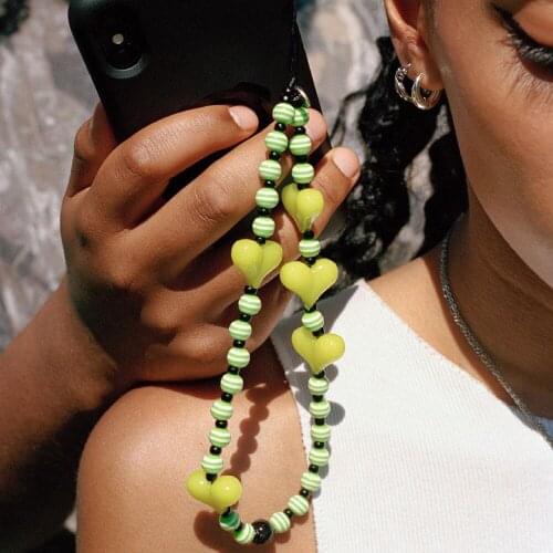 Go2Boho 2021 Mobile Phone Chain For Women Chains For Cell Phone Case Heart Charm Strap Beaded Cord Anti-lost Telephone Jewelry